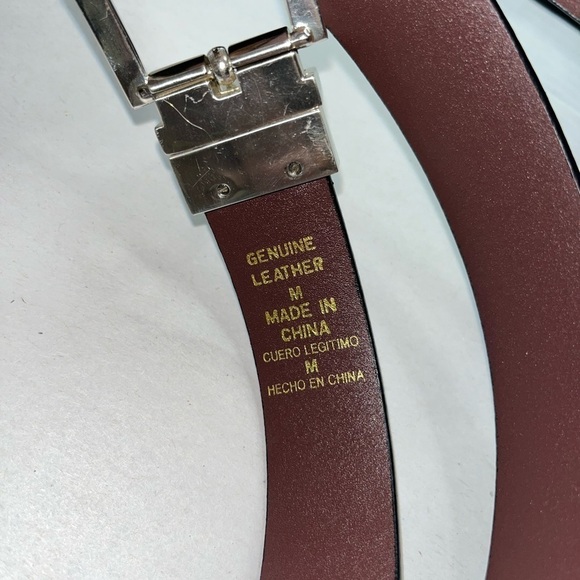 Men’s black genuine leather silver work career buckle belt. Size medium - Picture 12 of 14